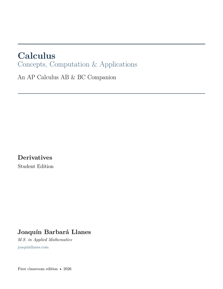 Cover page of the AP Calculus derivatives notes