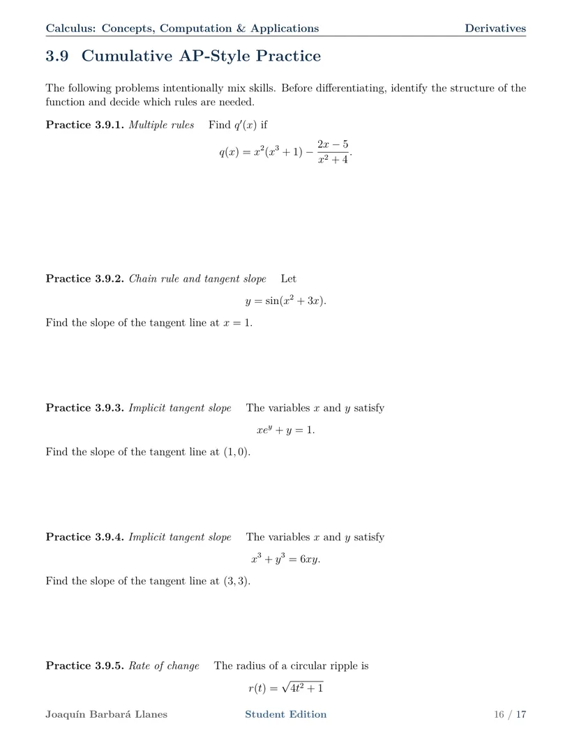 Sample page with cumulative AP-style practice