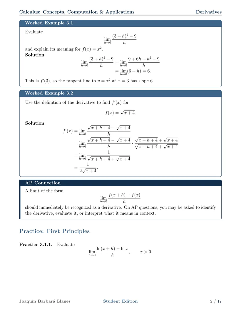 Sample page on the derivative from first principles